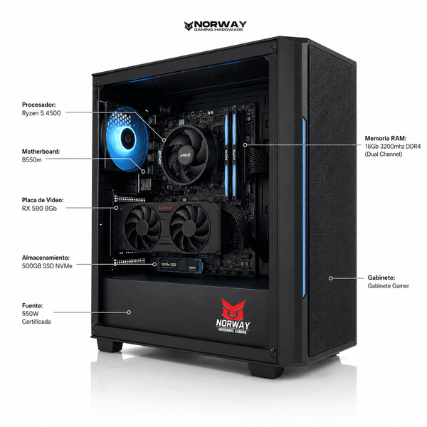 PC Gamer Basica | Ryzen 5 4500 + RX 580 8Gb